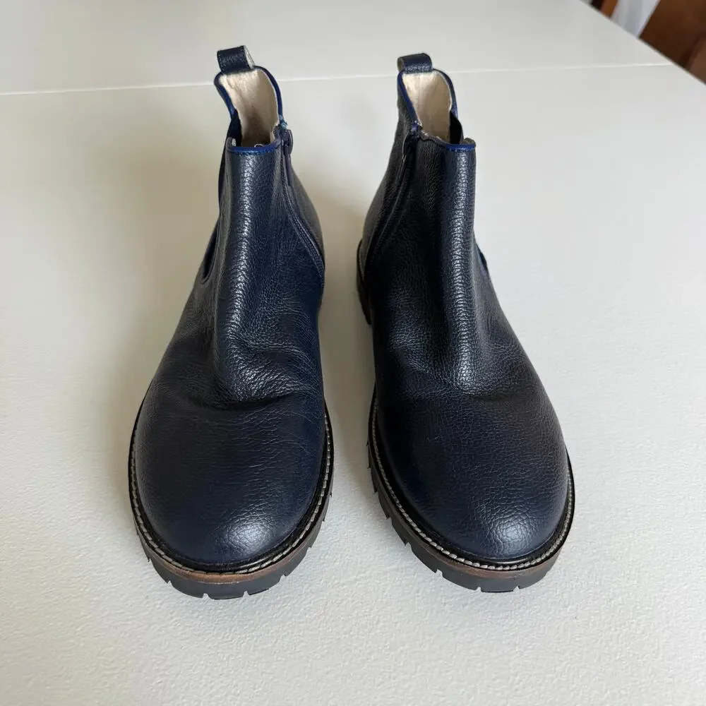Mini Boden Kids Leather Chelsea Zip Boots Dark Navy Blue Midnight Size EU 38/Y6